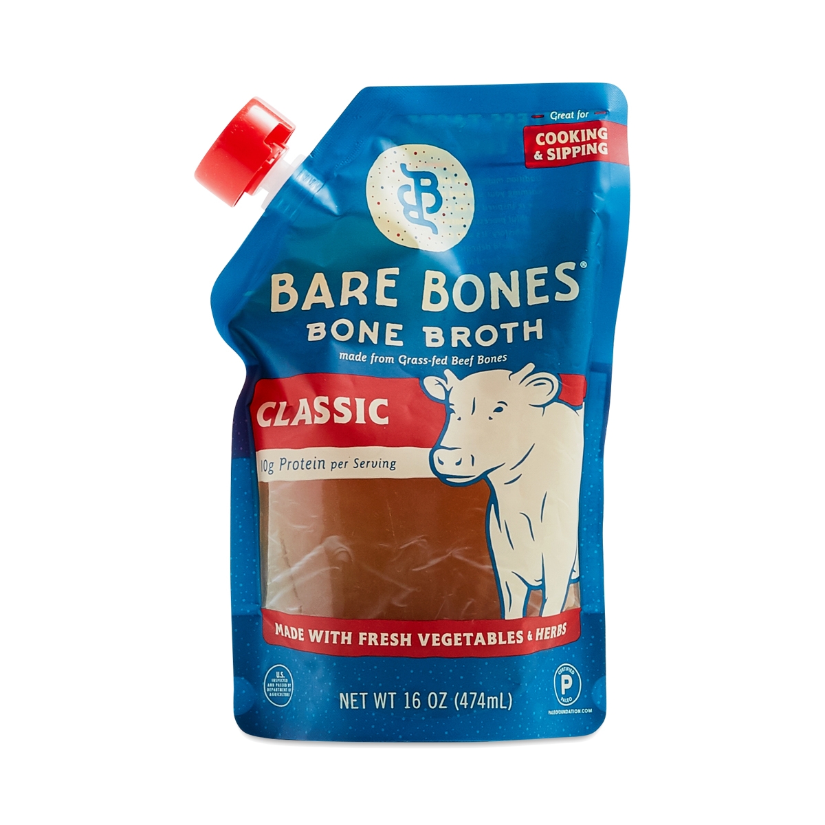 Bare Bones 6 Packs Organic Bone Broth Classic Beef 16oz - Carlo Pacific