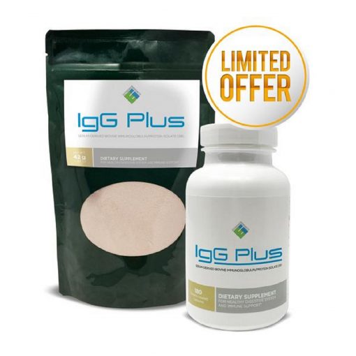 Extreme Immunity IgG plus Combo of IgG Plus 1 Month Supply (42g/1.4oz bag) & 1 Month supply of capsules – one 180 count bottle. Delivery to US and Canada.