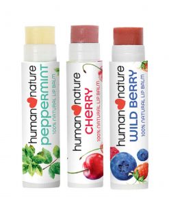 Buy Human Nature Lip Balm in peppermint, cherry, and wild berry flavor that keeps lips soft and supple. Ships to US and Canada via CarloPacific.com