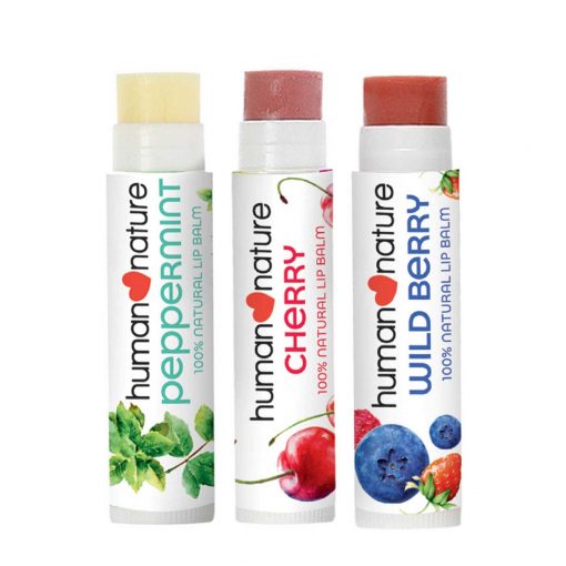 Buy Human Nature Lip Balm in peppermint, cherry, and wild berry flavor that keeps lips soft and supple. Ships to US and Canada via CarloPacific.com